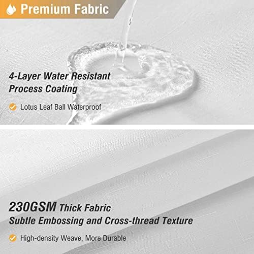 BTTN White Linen Textured Waterproof Thick Fabric Shower Curtain Set, 72x72