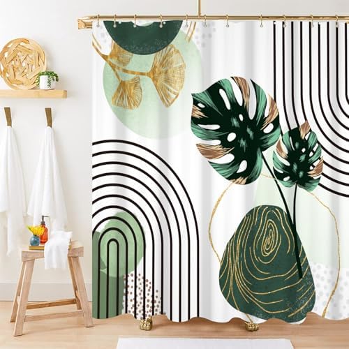 Boho Green Shower Curtain with Hooks for Bathroom 72x78 Inch
