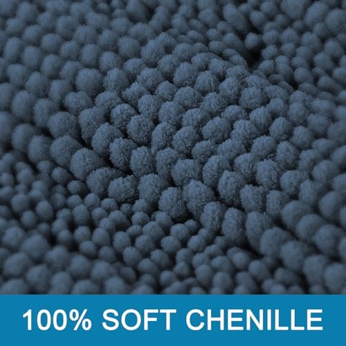 H.VERSAILTEX Bathroom Rug Sets 2 Piece Bath Mats Non Slip Thick Soft Chenille Striped Bath Rug achine Washable Shower Floor Rugs for Tub, Shower and Floor (Blue Indigo, 20" x 32"/24" x 36")