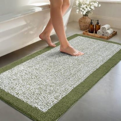 70x24 Bathroom Rugs Non Slip Washable, Soft Absorbent Bath Mat Olive Green