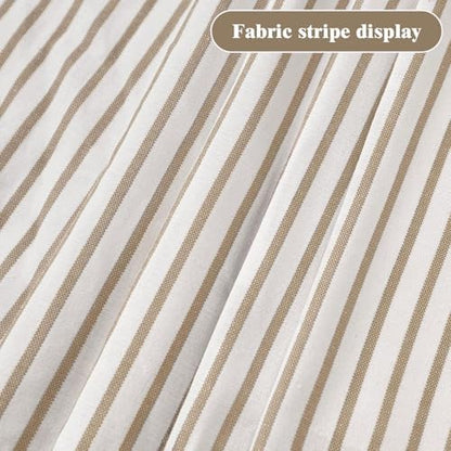 Farmhouse Shower Curtain Linen Button Beige Stripe 72" W x 90" L