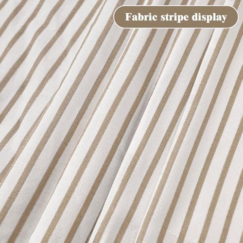 Farmhouse Shower Curtain Linen Button Beige Stripe 60" W x 72" L