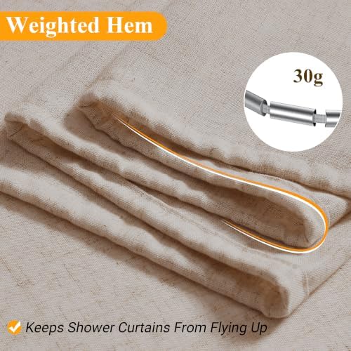 Naturoom Linen Shower Curtain 72 Inch Long for Bathroom Birch Beige 1 Panel
