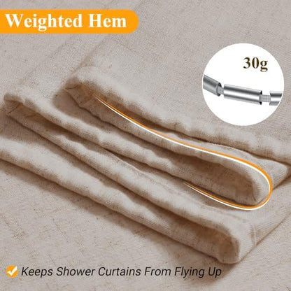 Naturoom Linen Shower Curtain 72 Inch Long for Bathroom Birch Beige 1 Panel