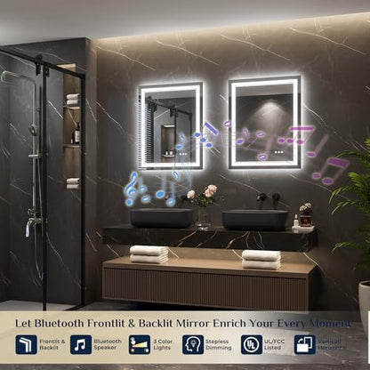 Keonjinn 24" x 30" LED Bathroom Mirror with Lights, Frontlit & Backlit