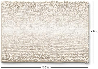 Hearth & Harbor Bathroom Rugs, Chenille Bath Mat - Machine Washable Bath Mats for Bathroom Non-Slip Backing Rubber, Quick Dry Bathroom Mat, 24 x 36 - Ombre Beige