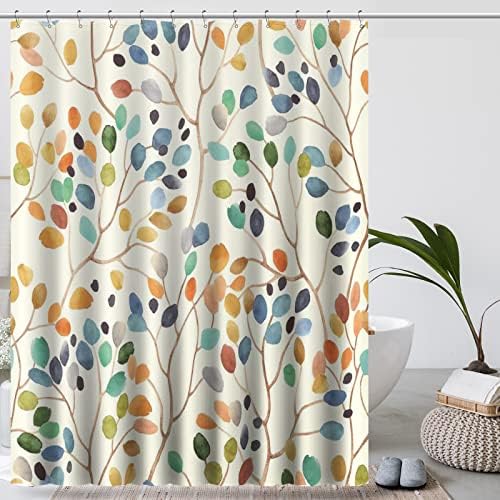 Amaredom Floral Shower Curtain with 12 Metal Hooks, 72x72 Inches