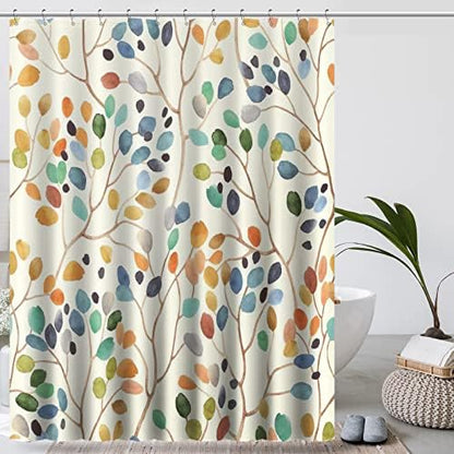 Amaredom Floral Shower Curtain with 12 Metal Hooks, 72x72 Inches