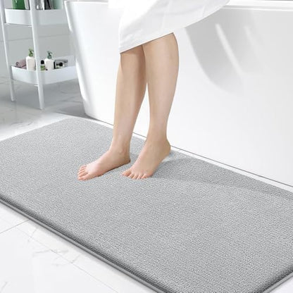 OLANLY Memory Foam Bathroom Runner Rugs 47x24, Long Bath Mats, Light Grey
