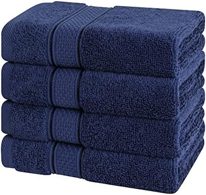 American Soft Linen Salem Washcloth Sets, 4 Piece Luxury 600 GSM 100% Cotton Washcloths for Bathroom, 13x13 inches Washrags Premium Quality Hand Face Towels, Navy Blue