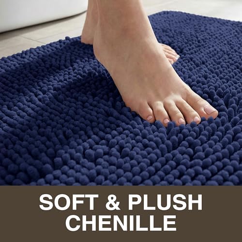 Neater Home Plush Bathroom Rugs 30x20 Thick Chenille Quick Dry Microfiber Absorbent Bath Mat, Soft Bath Rugs, Machine Washable Bathroom Floor Mat for Tub Shower Sink, Home Decor Accessories, Navy