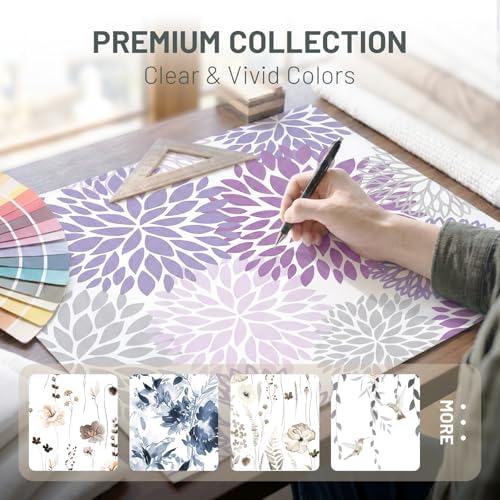 WITHLOC No Hook Floral Shower Curtain with Liner, Purple, 71x74