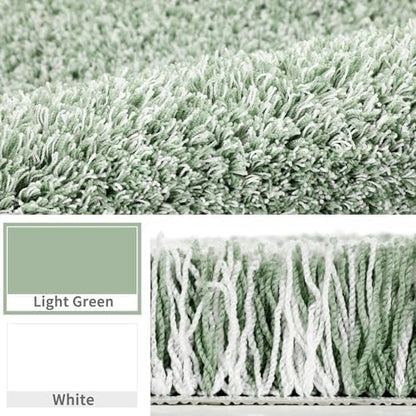 Yimobra Toilet Rugs U Shaped Washable 24X20, Ultra Soft and Water Absorbent Bath Mats, Non Slip Fluffy Shaggy Luxury Microfiber Contour Bath Rugs for Toilet, Dry Quick, Light Green and White