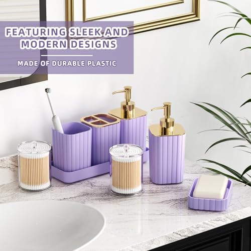 XLHOMO Bathroom Accessories Set - 25PC Bathroom Sets with Shower Curtain and Rugs, Purple Bathroom Set with Trash Can, Soap Dispenser, Soap Dish & Toilet Brush