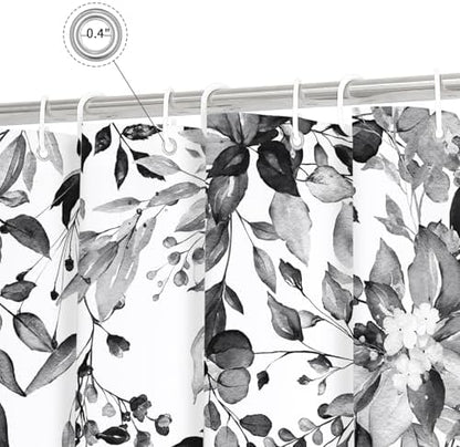 Gibelle Black Eucalyptus Shower Curtain, Watercolor Floral Print, 72x90