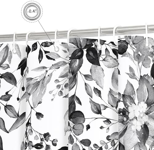 Gibelle Black Eucalyptus Shower Curtain, Watercolor Floral Print, 48x72
