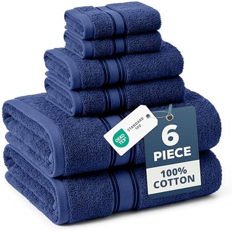 LANE LINEN Bath Towel Set 100% Cotton 6 Piece Soft Absorbent - Navy