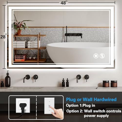 48 x 28'' LED Mirror for Bathroom, Bathroom Mirror with LED Lights