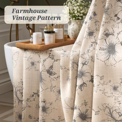 Vintage Floral Shower Curtain with 12 Clear Rings - 72" W x 72" L