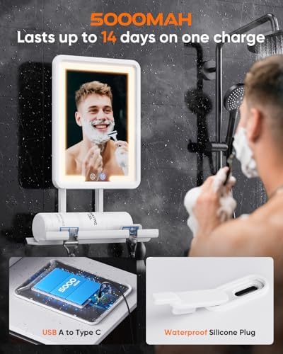 Heated Shower Mirror Fogless for Shaving (Gen 3) - 3 Colors Stepless Dimmable Lights, Anti-Fog Shaving Mirror with Razor Holder, No-Drilling, Removable - White