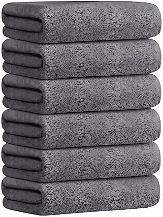 JML Microfiber Bath Towels, Bath Towel Set (6 Pack, 27" x 55") - Extra Absorbent and Fast Drying,Multipurpose Microfiber Towel for Bath, Beach, Pool, Sports, Yoga - Grey