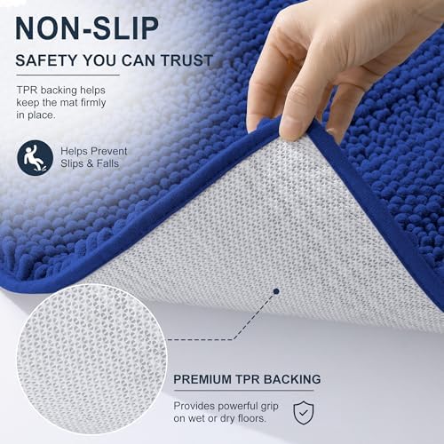 Smiry Thick Small Chenille Bathroom Rugs 24x16, Soft Bath Mat, Royal Blue
