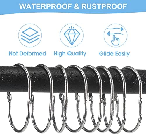 Goowin 24 Pcs Shower Curtain Rings, Shower Curtain Hooks, Oval Snap Shower Rings for Curtain, Metal Shower Curtain Rings Rust Proof, Glide Smoothly Shower Hooks for Shower Curtain Rod (Chrome)