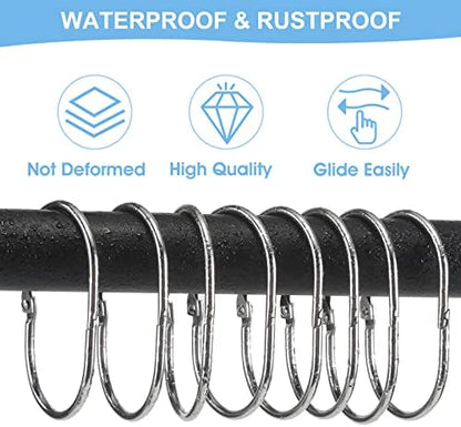 Goowin 24 Pcs Shower Curtain Rings, Shower Curtain Hooks, Oval Snap Shower Rings for Curtain, Metal Shower Curtain Rings Rust Proof, Glide Smoothly Shower Hooks for Shower Curtain Rod (Chrome)