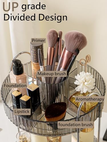 Asayuee 360 Rotating Makeup Organizer,2 Tier Large Capacity Make Up Organizers and Storage,Skincare Perfume Vanity Organizers,Bathroom Cosmetics Storage Organizer Countertop(Grey)