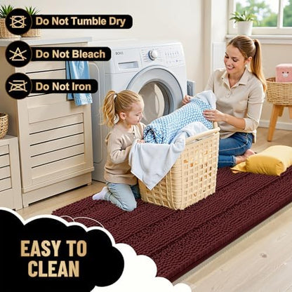 OLANLY Thick Bathroom Rugs 36x24, Chenille Bath Rugs, Andorra Red-Brown