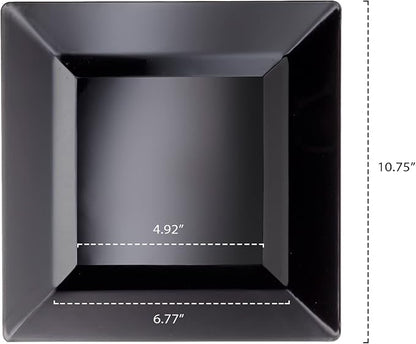 Party Essentials Party Supplies Disposable Classic Square Plastic Plates For Wedding/All Occasions, 10.75", 40-Count, Black