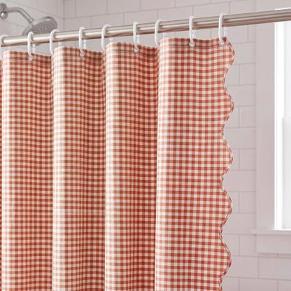 HunnmingRe Scalloped Gingham Shower Curtain Orange