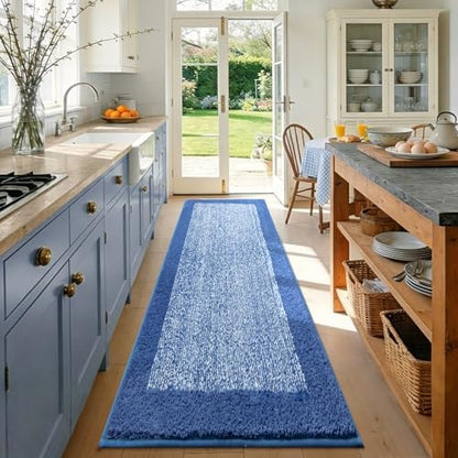 70x24 Long Bathroom Rugs Non Slip Washable, Soft Absorbent Bath Mat Blue