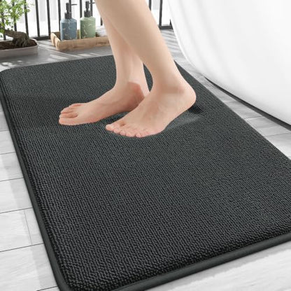 OLANLY Thick Memory Foam Bathroom Rugs 34x21, Absorbent Bath Mat, Dark Grey