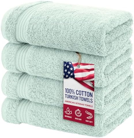 American Veteran Towel, Hand Towels for Bathroom Set of 4, 100% Cotton Turkish Hand Towel Sets, Soft Hand Face Towels, Mint Green Hand Towels