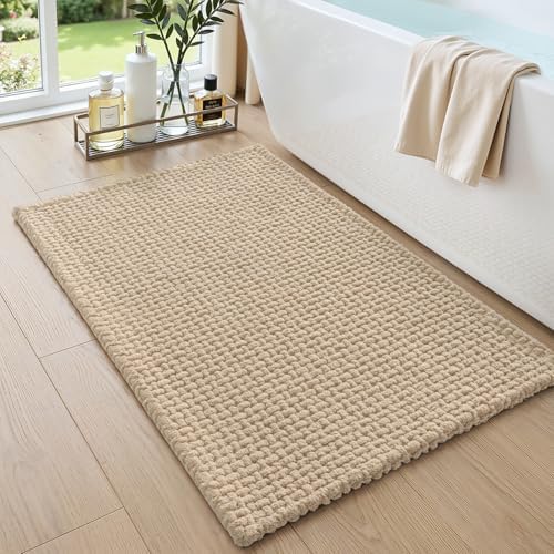 DEXI Chenille Bath Mat 32x20, Soft Absorbent Bathroom Rugs, Beige