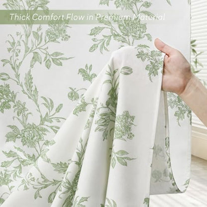 Sage Green Floral Shower Curtain,Vintage Cotton Cottagecore Shower Curtains for Bathroom, 72" W x 78" L