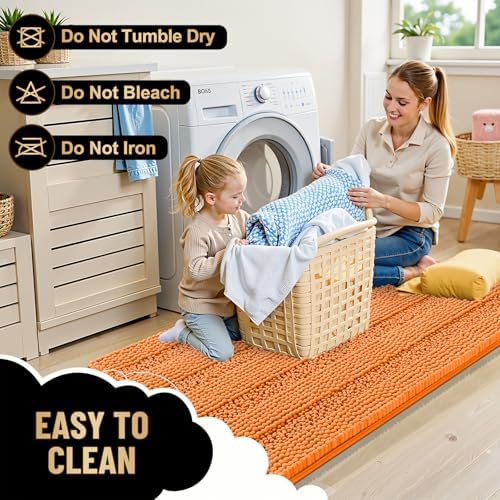 OLANLY Thick Bathroom Runner Rugs 44x24, Soft Chenille Bath Rugs, Orange