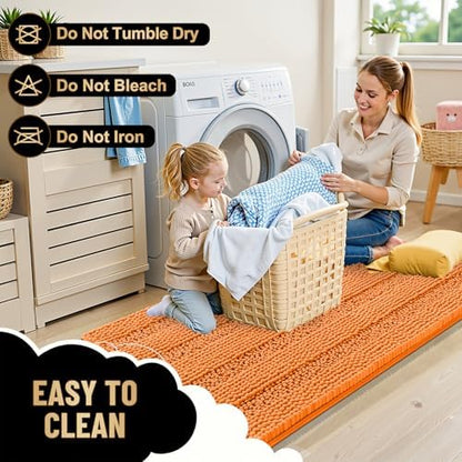 OLANLY Thick Bathroom Runner Rugs 44x24, Soft Chenille Bath Rugs, Orange