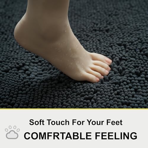 BOANKODU Bathroom Rugs Sets 2 Piece, Absorbent Bath Mat for Bathroom Very Soft Chenille Non-Slip, 32x20 Inch + 20x20 Inch U Shape Bathroom Mat, Machine Washable Bath Rugs (Grey)