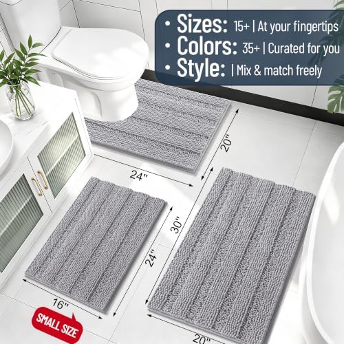 Smiry Thick Chenille Large Bathroom Runner Rugs 47x32, Soft Bath Mat, Grey
