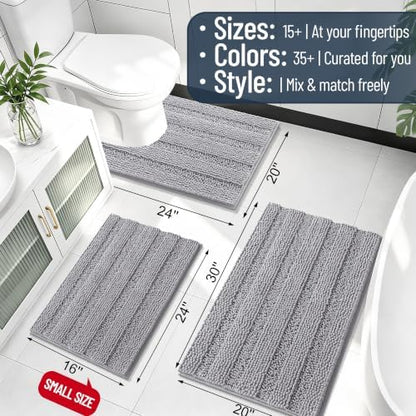 Smiry Thick Chenille Bathroom Rugs 30x20, Soft Absorbent Bath Mat, Grey