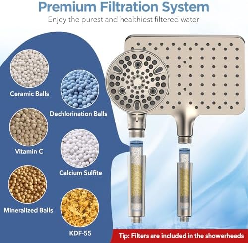 MakeFit Dual Filtered Rain Shower Head Combo, High Pressure Handheld Shower Head with Adjustable Bar - Rainfall Shower Head And Showerhead with Filter for Hard Water - Removes Chlorine