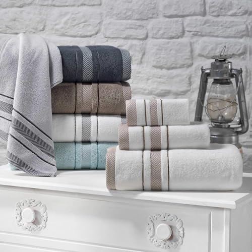 Bath Sheet Towel for Bathroom – Luxury 1-Piece Cotton Towels (70''x35''), Soft Absorbent & Quick Dry, 600 GSM Bath Towels for Bathroom, Hotel Spa Quality (White/Grey, 1-Bath Sheet)