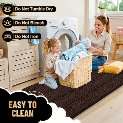 OLANLY Thick Large Bathroom Rugs 44x32, Soft Chenille Bath Rugs, Brown