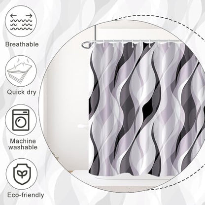 Lavender Striped Shower Curtain with Hooks for Bathroom 72x72 Inch