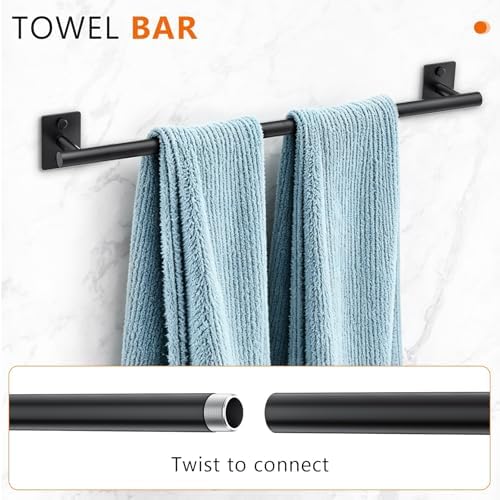 5 Pieces Bathroom Hardware Accessories Set Matte Black Towel Bar Set Stainless Steel Wall-Mounted 23.6 Inch Towel Holder
