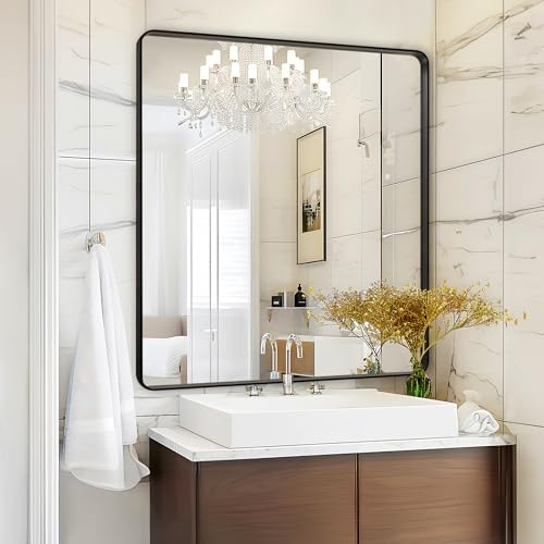 Black Bathroom Vanity Mirror Over Sink 36x36, Big Wall Square Mirror