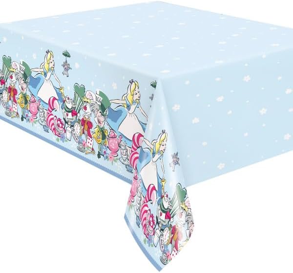 Unique Alice in Wonderland Party Supplies Bundle Pack Includes 2 Plastic Table Covers and 1 Dinosaur Sticker Sheet