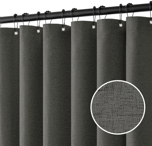 MIULEE 72 x 84 Extra Long Linen Shower Curtain Charcoal Grey 12 Metal Hooks